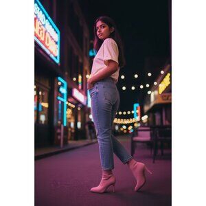 Cape Robbin Pink Stretch Knit Sock Heels With Blue Transparent Block Heel Size 9